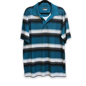 Grand Slam Performance Golf Polo Teal Black Gray Stripe Shirt Mens Size XL